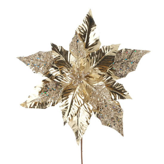 Imagem FLOR POINSÉTIA DECORATIVA CHAMPAGNE COM GLITTER 30CM - CROMUS