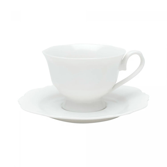 Imagem CONJUNTO 6 XÍCARAS DE CHÁ DE PORCELANA COM PIRES MALDIVAS BRANCO 180ML - WOLFF