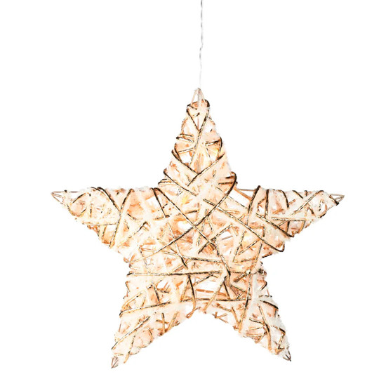 Imagem ESTRELA DECORATIVA BRANCA E DOURADA DE PENDUAR COM LED 40X10CM - CROMUS