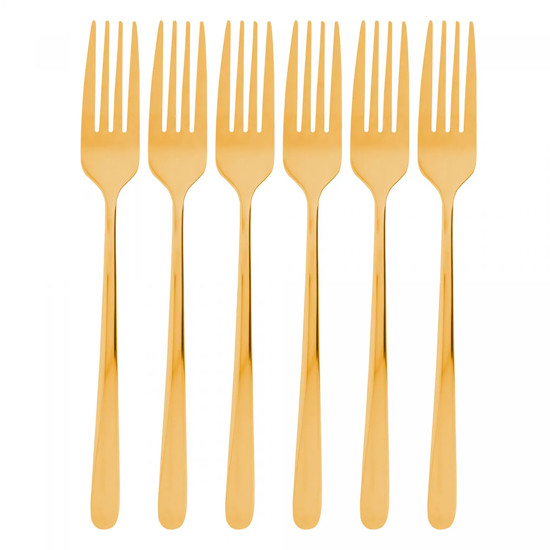 Imagem CONJUNTO 6 GARFOS PARA SOBREMESA DOURADO VIENA EM AÇO INOX 14,5X2,5X2CM - WOLFF