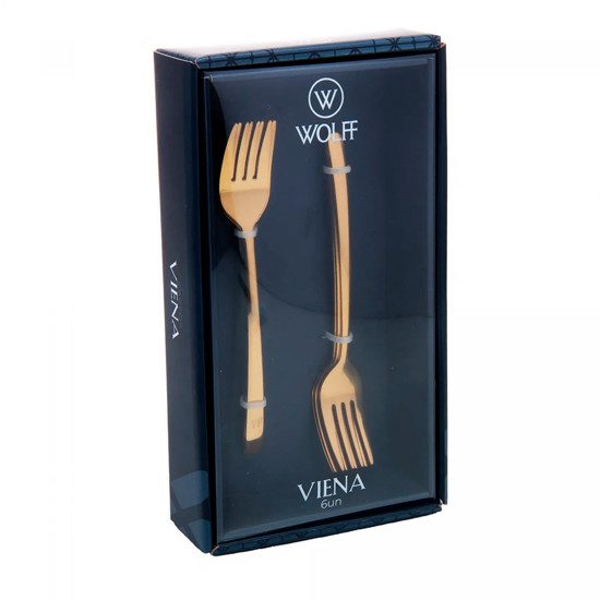 Imagem CONJUNTO 6 GARFOS PARA SOBREMESA DOURADO VIENA EM AÇO INOX 14,5X2,5X2CM - WOLFF