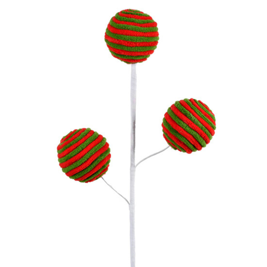 Imagem HASTE DECORATIVA DE BOLAS DE NEVE VERMELHA E VERDE EM POLIÉSTER 52CM - GRILLO
