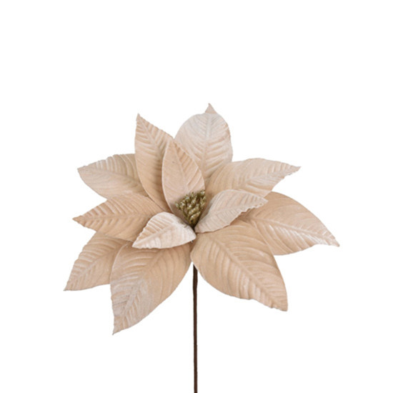 Imagem HASTE DECORATIVA DE POINSÉTIA CHAMPAGNE EM POLIÉSTER 20X10CM - GRILLO