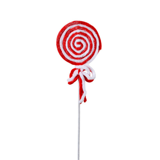 Imagem HASTE DECORATIVA PIRULITO VERMELHO E BRANCO EM POLIÉSTER E METAL 42X10CM - GRILLO