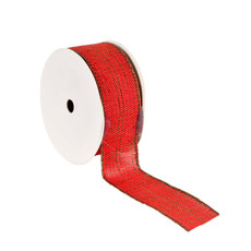 Imagem de FITA ARAMADA DECORATIVA EM LINHO VERMELHO E DETALHES VERDES 4CM X 9,14M - GRILLO - Grillo Ltda