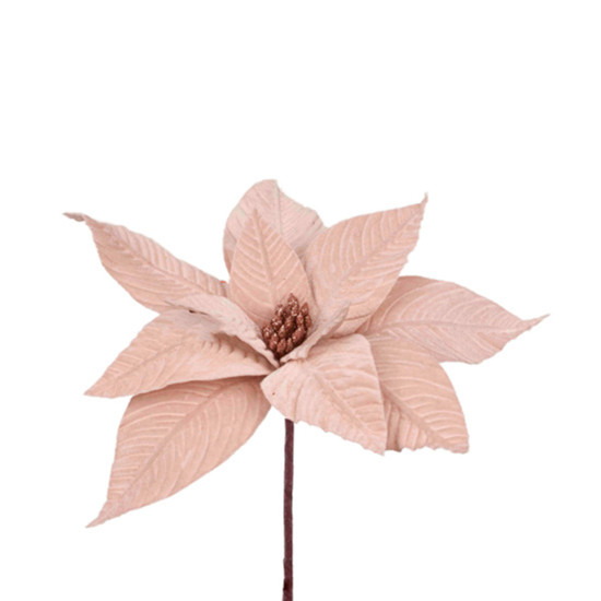 Imagem HASTE DECORATIVA DE POINSÉTIA ROSÉ AVELUDADA COM GLITTER EM POLIÉSTER 20X32CM - GRILLO