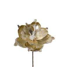 Imagem de HASTE DECORATIVA DE MAGNÓLIA DOURADA COM GLITTER EM POLIÉSTER E METAL 20X20CM - GRILLO - Grillo Ltda