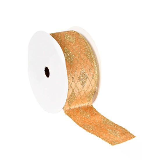 Imagem FITA ARAMADA DECORATIVA EM LINHO DOURADO COM GLITTER 4CM X 9,14M - GRILLO