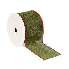 Imagem de FITA ARAMADA DECORATIVA EM LINHO VERDE E BORDA VERMELHA 6,3CM X 9,14M - GRILLO - Grillo Ltda