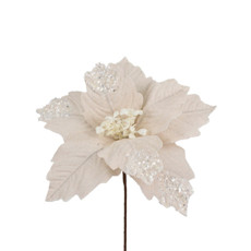 Imagem de HASTE DECORATIVA DE POINSÉTIA OFF WHITE COM GLITTER EM POLIÉSTER 20X28CM - GRILLO - Grillo Ltda