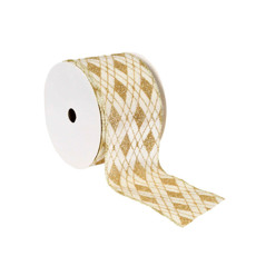 Imagem de FITA ARAMADA AVELUDADA CHAMPAGNE E DOURADA COM GLITTER 6,3CM X 9,14M - GRILLO - Grillo Ltda