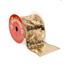 Imagem de FITA ARAMADA DECORATIVA DOURADA EM CETIM 6,3CM X 5M - GRILLO - Grillo Ltda