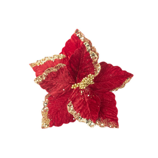 Imagem HASTE DECORATIVA DE POINSÉTIA VERMELHA COM GLITTER 30X20CM - CROMUS