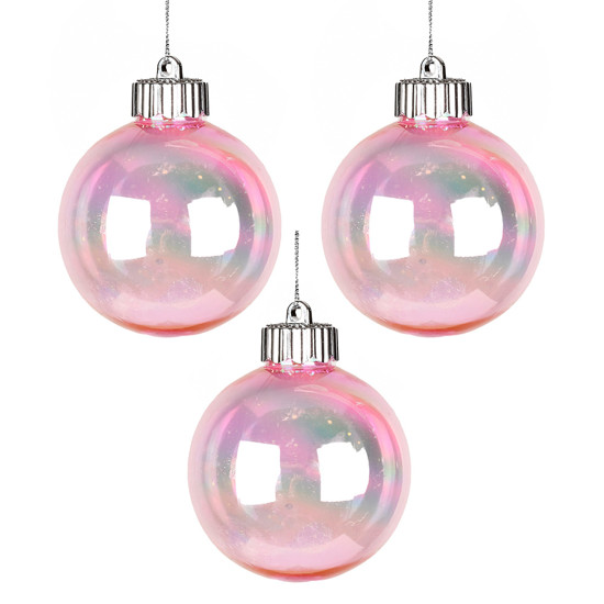 Imagem JOGO 3 BOLAS NATALINAS DECORATIVAS ROSA IRIDESCENTE PARA PENDURAR 8CM - GRILLO