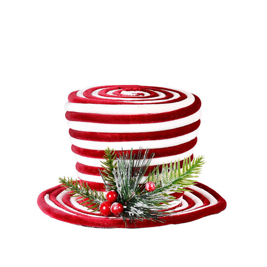 Imagem CARTOLA NATALINA DECORATIVA VERMELHA E BRANCO EM TECIDO E ESPUMA 12X19CM - GRILLO