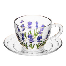 Imagem de XÍCARA DE CHÁ COM PIRES LAVANDA HAND PAINTING 220ML - LYOR - Coliseu Presentes Ltda