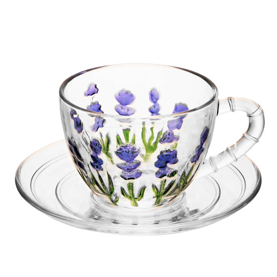 Imagem XÍCARA DE CHÁ COM PIRES LAVANDA HAND PAINTING 220ML - LYOR