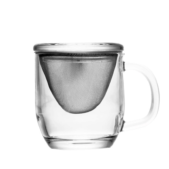 Imagem CANECA COM INFUSOR E TAMPA 330ML EM VIDRO 9,4X11,8X8,6CM - LYOR