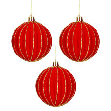 Imagem de CAIXA COM 3 BOLAS NATALINAS VERMELHAS E DETALHES DOURADOS 8CM - GRILLO - Grillo Ltda