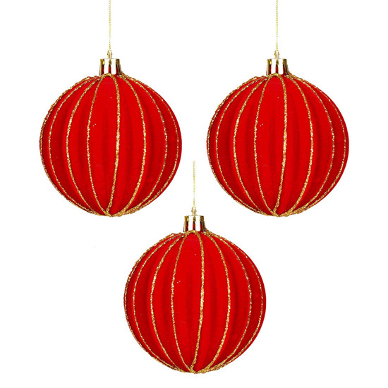 Imagem CAIXA COM 3 BOLAS NATALINAS VERMELHAS E DETALHES DOURADOS 8CM - GRILLO