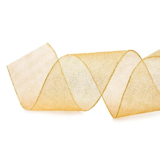 Imagem FITA ARAMADA DOURADA TRABALHADA COM GLITTER EM POLIÉSTER 10CMX4,57M - CROMUS