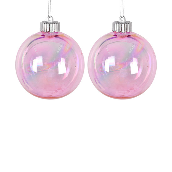 Imagem JOGO 2 BOLAS NATALINAS DECORATIVAS ROSA IRIDESCENTE EM PLÁSTICO 10CM - GRILLO