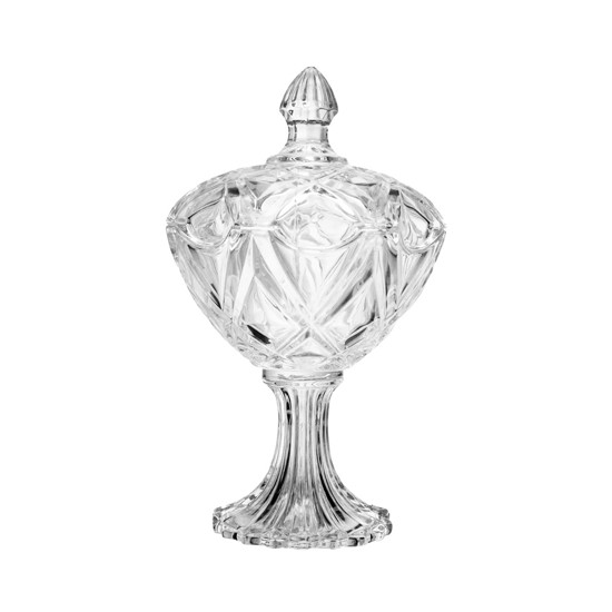 Imagem POTICHE DECORATIVO STAR EM VIDRO COM TAMPA E PÉ 21X12CM - LYOR