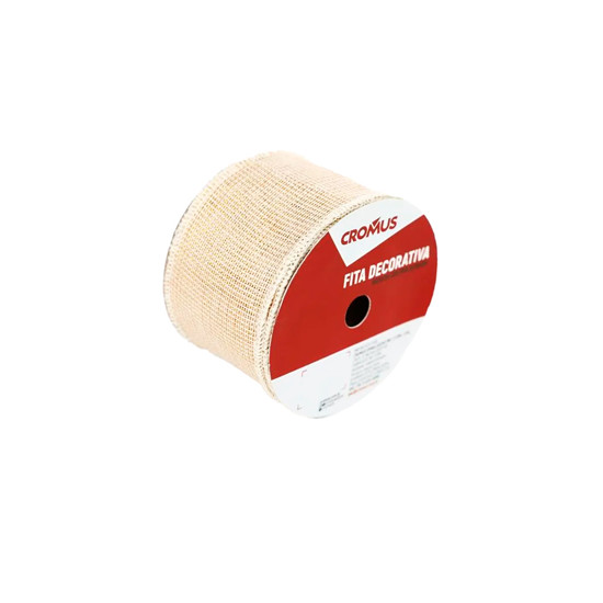 Imagem FITA ARAMADA DECORATIVA EM POLIÉSTER OURO CLARO 6,3CM X 9,14M - CROMUS