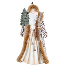 Imagem de PAPAI NOEL DECORATIVO COM CASACO BEGE E BRANCO CAJADO E PINHEIRO 42X21X14CM - GRILLO - Grillo Ltda