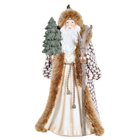 Imagem PAPAI NOEL DECORATIVO COM CASACO BEGE E BRANCO CAJADO E PINHEIRO 42X21X14CM - GRILLO