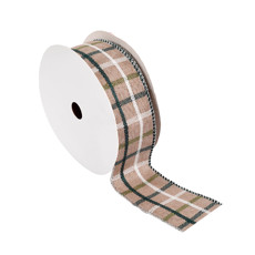 Imagem de FITA ARAMADA DECORATIVA EM LINHO XADREZ VERDE E NUDE 4CM X 9,14M - GRILLO - Grillo Ltda