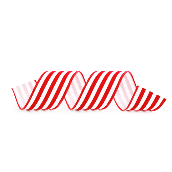 Imagem FITA ARAMADA DECORATIVA VERMELHA E BRANCA LISTRADA POLIÉSTER 6,3CM X 9,14M - CROMUS