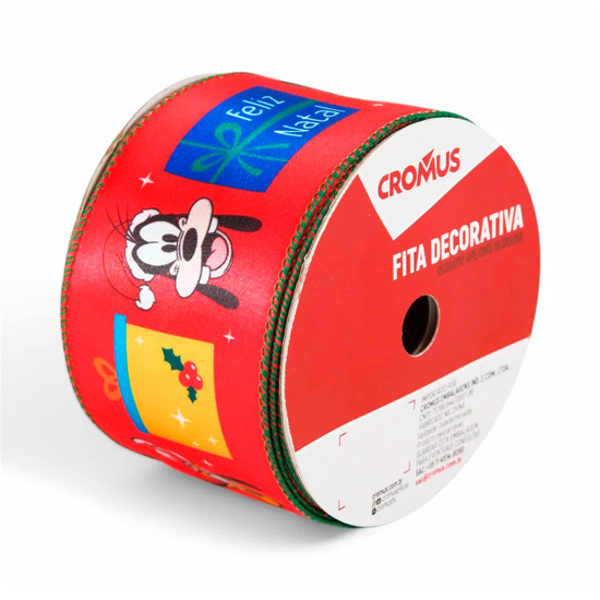 Imagem FITA ARAMADA NATALINA DECORATIVA TURMA DO MICKEY EM POLIÉSTER 6,3CM X 9,14M - CROMUS