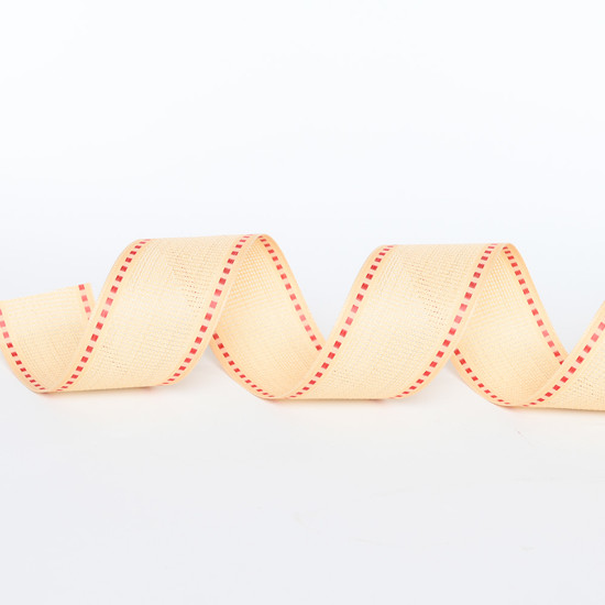 Imagem FITA ARAMADA DECORATIVA TRABALHADA BEGE EM POLIÉSTER 6,3CM X 9,14M - CROMUS