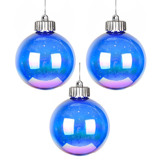 Imagem JOGO 2 BOLAS NATALINAS DECORATIVAS AZUL IRIDESCENTE PARA PENDURAR 8CM - GRILLO