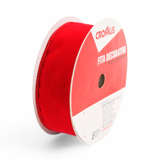 Imagem FITA ARAMADA LISA DECORATIVA VERMELHA EM POLIÉSTER 3,8CM X 9,14M - CROMUS