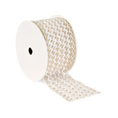 Imagem de FITA ARAMADA DECORATIVA EM CETIM BRANCO E CHAMPAGNE 6,3CM X 9,14M - GRILLO - Grillo Ltda