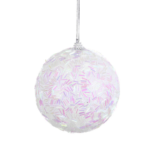 Imagem BOLA NATALINA BRANCA DECORADA EM PVC COM GLITTER 10CM 3 PEÇAS - GRILLO