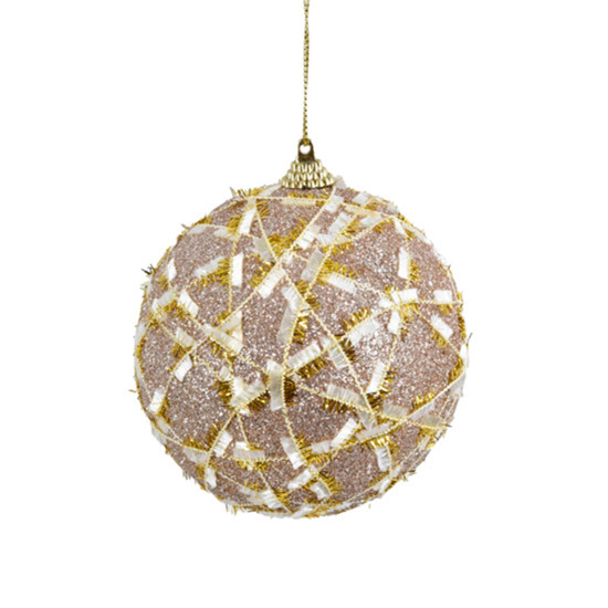 Imagem BOLA NATALINA CHAMPAGNE DECORATIVA EM PVC COM GLITTER 10CM 3 PEÇAS - GRILLO