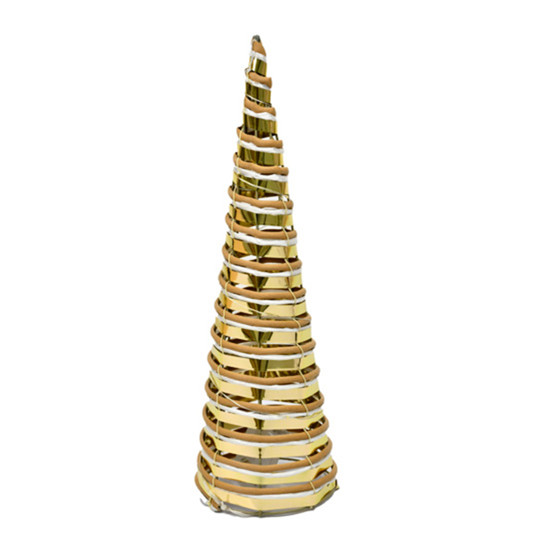 Imagem ÁRVORE DE NATAL CONE DOURADA ARAMADA DECORATIVA EM METAL COM LED 40X12CM - GRILLO
