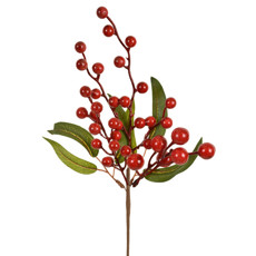 Imagem de HASTE DECORATIVA DE BERRIES VERMELHAS COM FOLHAGEM VERDE EM PLÁSTICO E METAL - GRILLO - Grillo Ltda