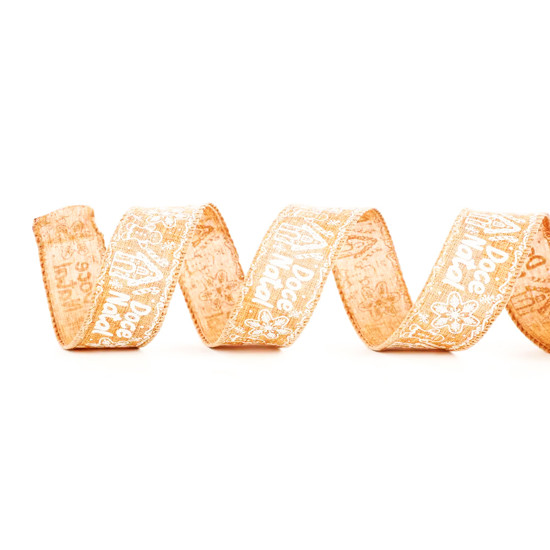 Imagem FITA ARAMADA NATALINA BEGE E BRANCA ESTAMPA GINGER DOCE NATAL 6,3CM X 9,14M - CROMUS