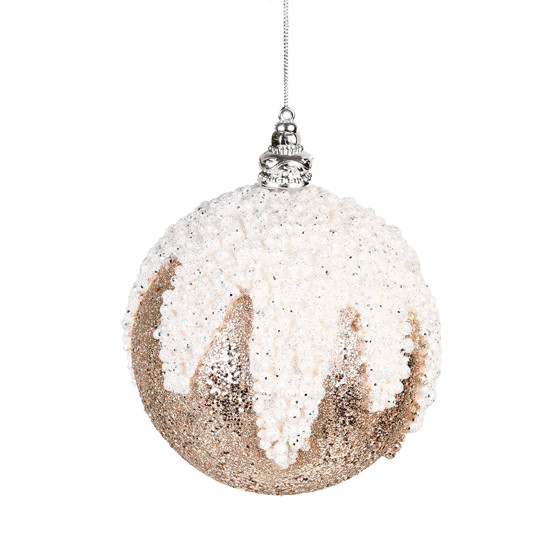 Imagem BOLA NATALINA BRANCO E CHAMPANHE COM GLITTER DECORATIVA EM PLÁSTICO 12CM - GRILLO