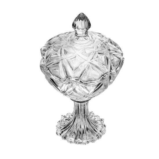 Imagem POTICHE DECORATIVO STAR EM VIDRO COM TAMPA E PÉ 21X12CM - LYOR