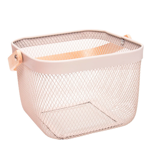 Imagem CESTA DE METAL COM ALÇA PERFECT BEGE EM MADEIRA 23,5X17,5X25,5CM - LYOR