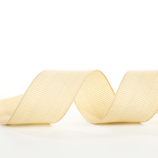 Imagem FITA ARAMADA DECORATIVA BEGE EM POLIÉSTER 6,3CM X 9,14M - CROMUS