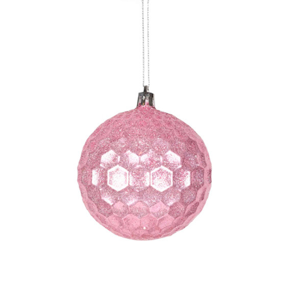 Imagem BOLA NATALINA TRABALHADA ROSA COM GLITTER 8CM 3 PEÇAS - GRILLO