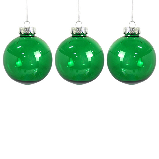Imagem BOX COM 3 BOLAS DE NATAL VERDE TRANSPARENTE EM PLÁSTICO 8CM - GRILLO
