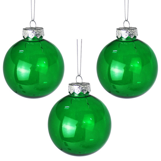 Imagem BOX COM 3 BOLAS DE NATAL VERDE TRANSPARENTE EM PLÁSTICO 8CM - GRILLO