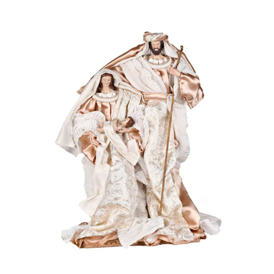 Imagem SAGRADA FAMÍLIA DECORATIVA EM RESINA E TECIDO BRANCO E CHAMPAGNE 43X24X16CM - GRILLO
